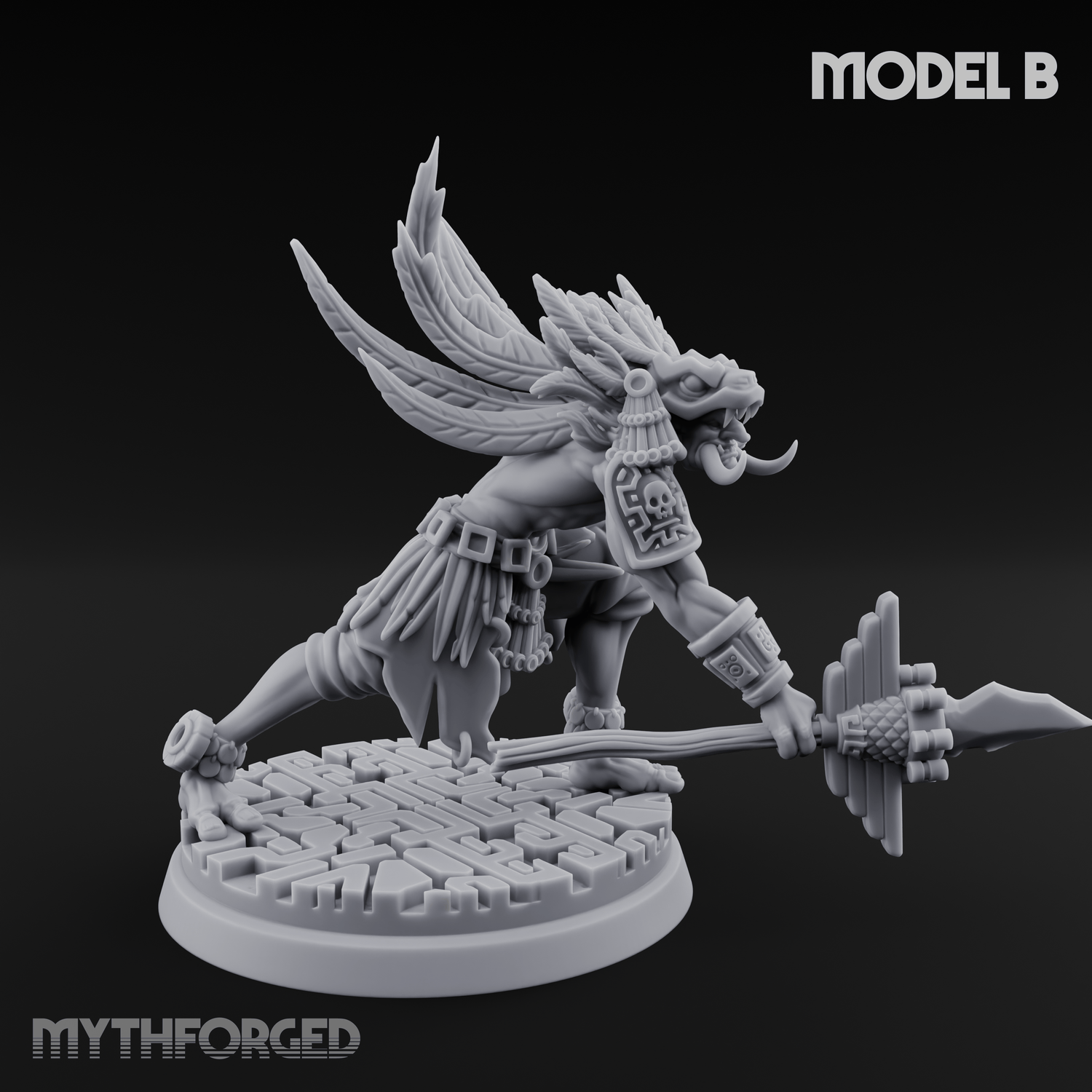 Aztec Inspired Spear Held High Hobgoblin Warrior B Miniature for Dungeons and Dragons, Pathfinder or other TTRPGs