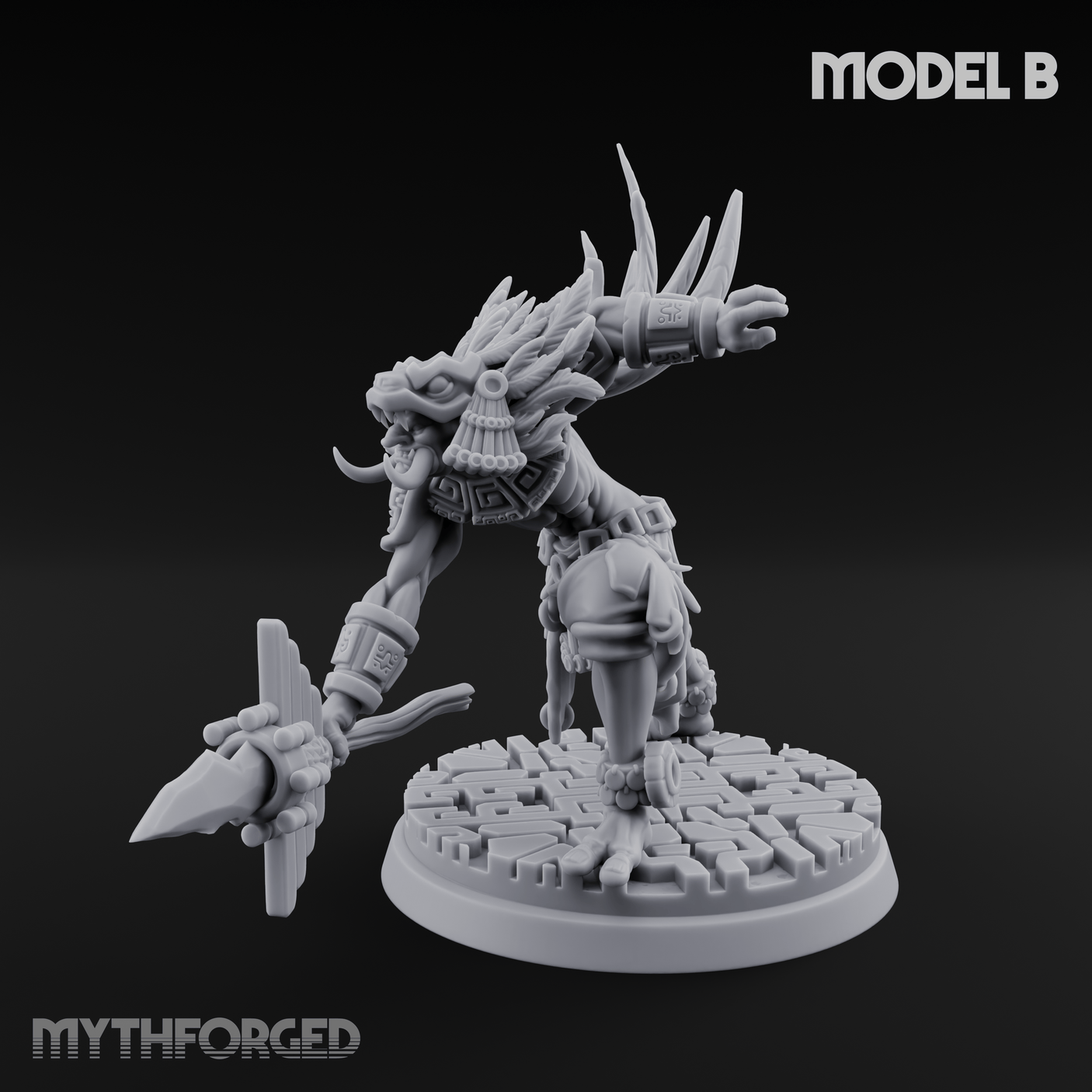 Aztec Inspired Spear Held High Hobgoblin Warrior B Miniature for Dungeons and Dragons, Pathfinder or other TTRPGs