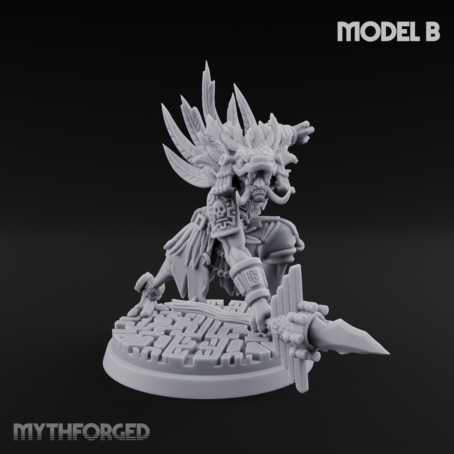 Aztec Inspired Spear Held High Hobgoblin Warrior B Miniature for Dungeons and Dragons, Pathfinder or other TTRPGs