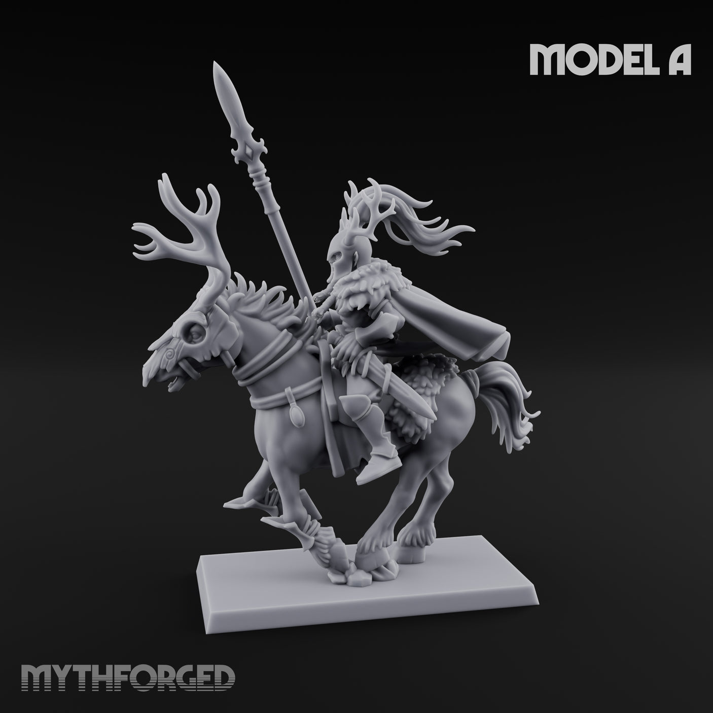 Antlered Cavalry Charging Wild Hunt Rider A Miniature for Dungeons and Dragons, Pathfinder or other TTRPGs