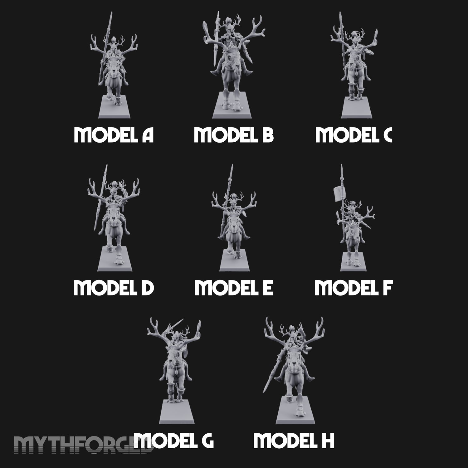 Antlered Cavalry Charging Wild Hunt Riders Miniature for Dungeons and Dragons, Pathfinder or other TTRPGs