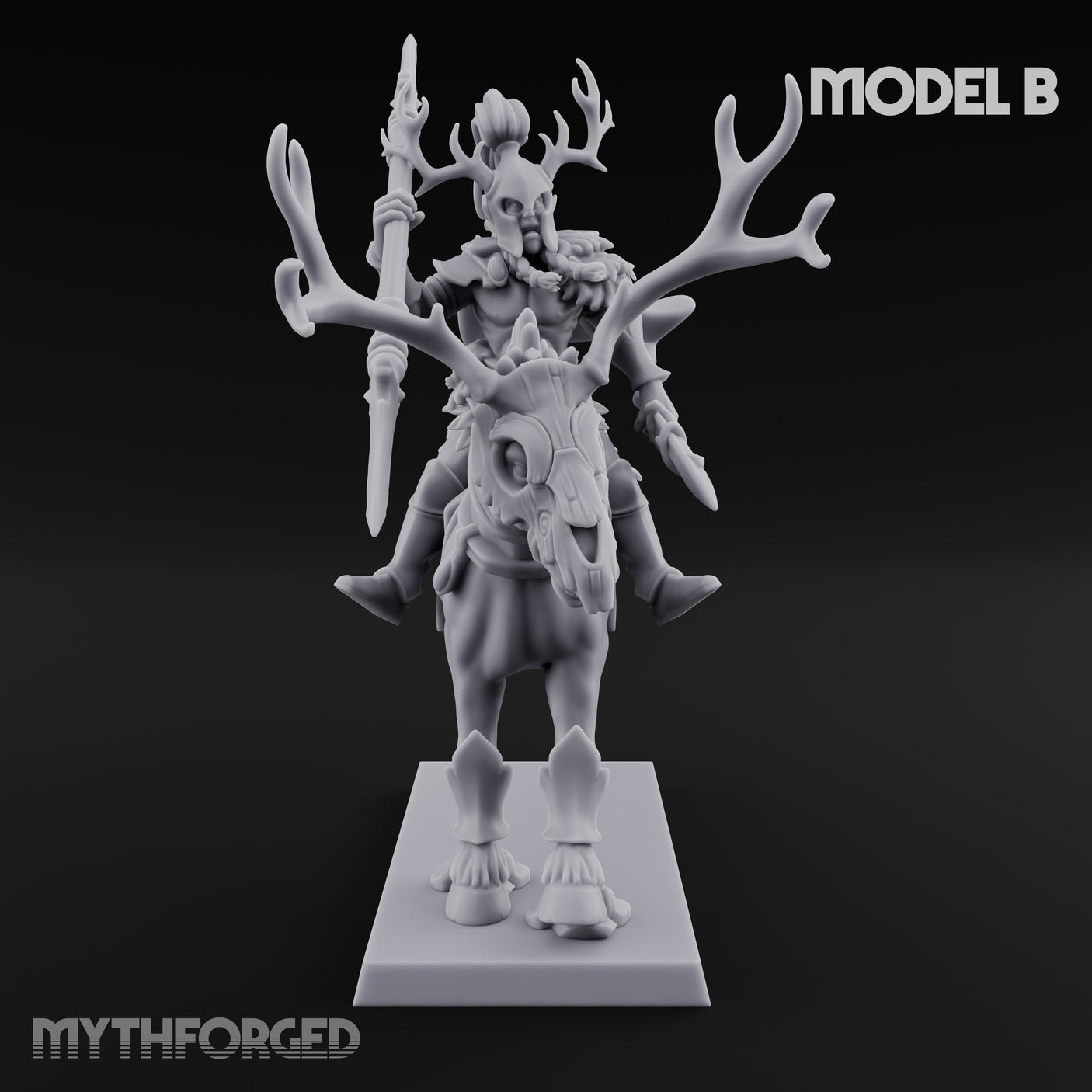 Antlered Cavalry Charging Wild Hunt Rider B Miniature for Dungeons and Dragons, Pathfinder or other TTRPGs