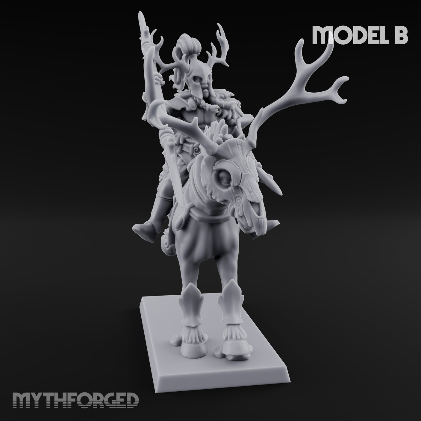 Antlered Cavalry Charging Wild Hunt Rider B Miniature for Dungeons and Dragons, Pathfinder or other TTRPGs