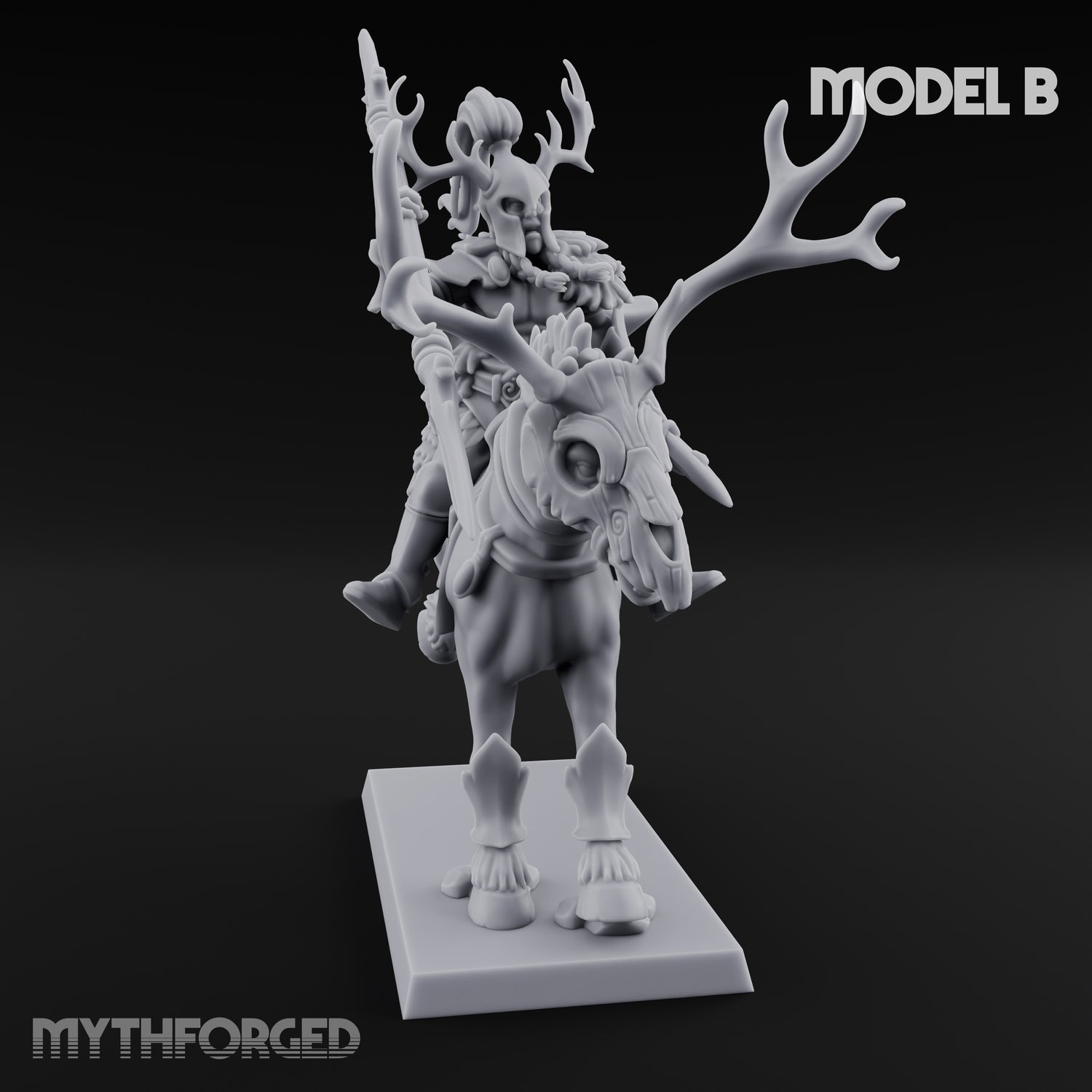 Antlered Cavalry Charging Wild Hunt Rider B Miniature for Dungeons and Dragons, Pathfinder or other TTRPGs