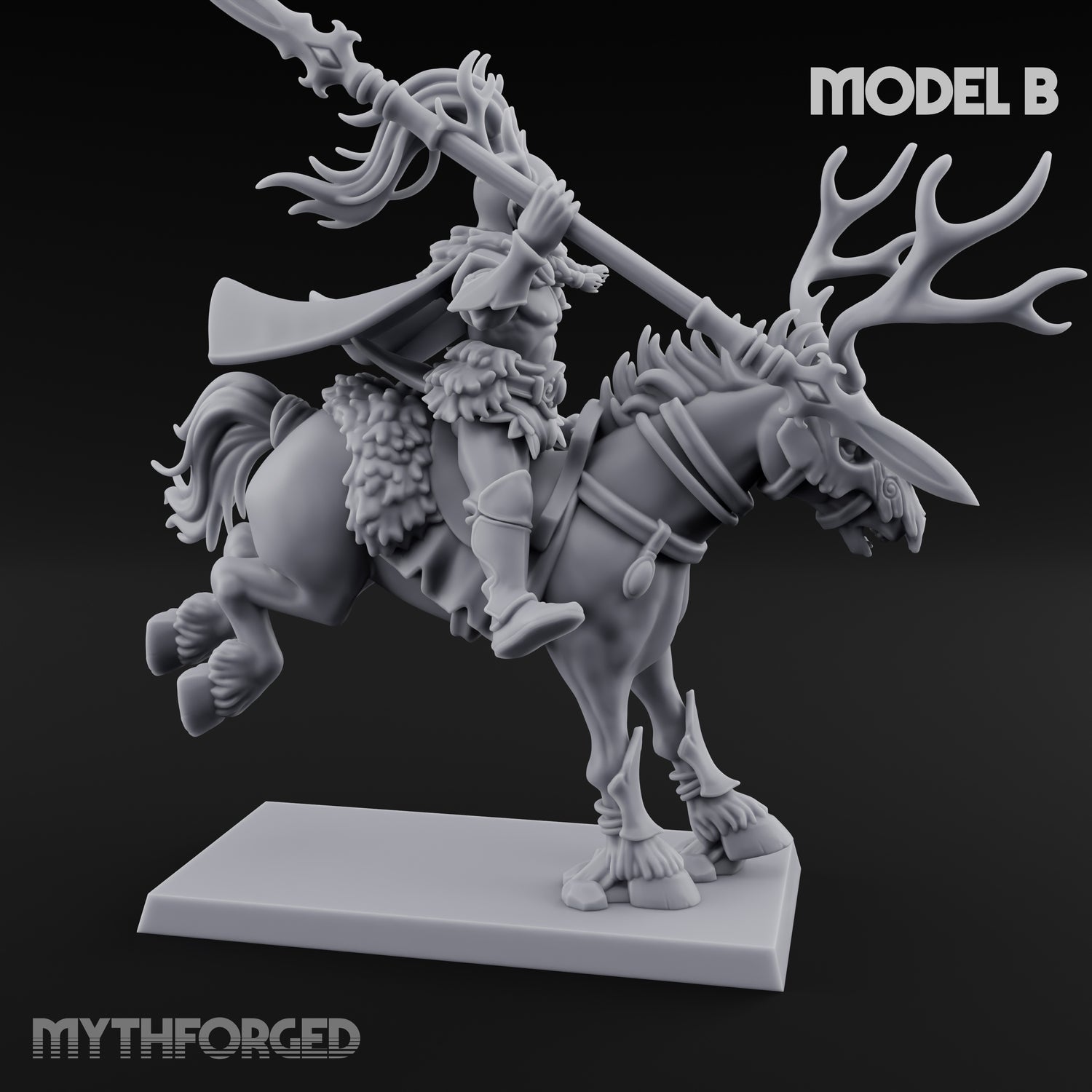 Antlered Cavalry Charging Wild Hunt Rider B Miniature for Dungeons and Dragons, Pathfinder or other TTRPGs
