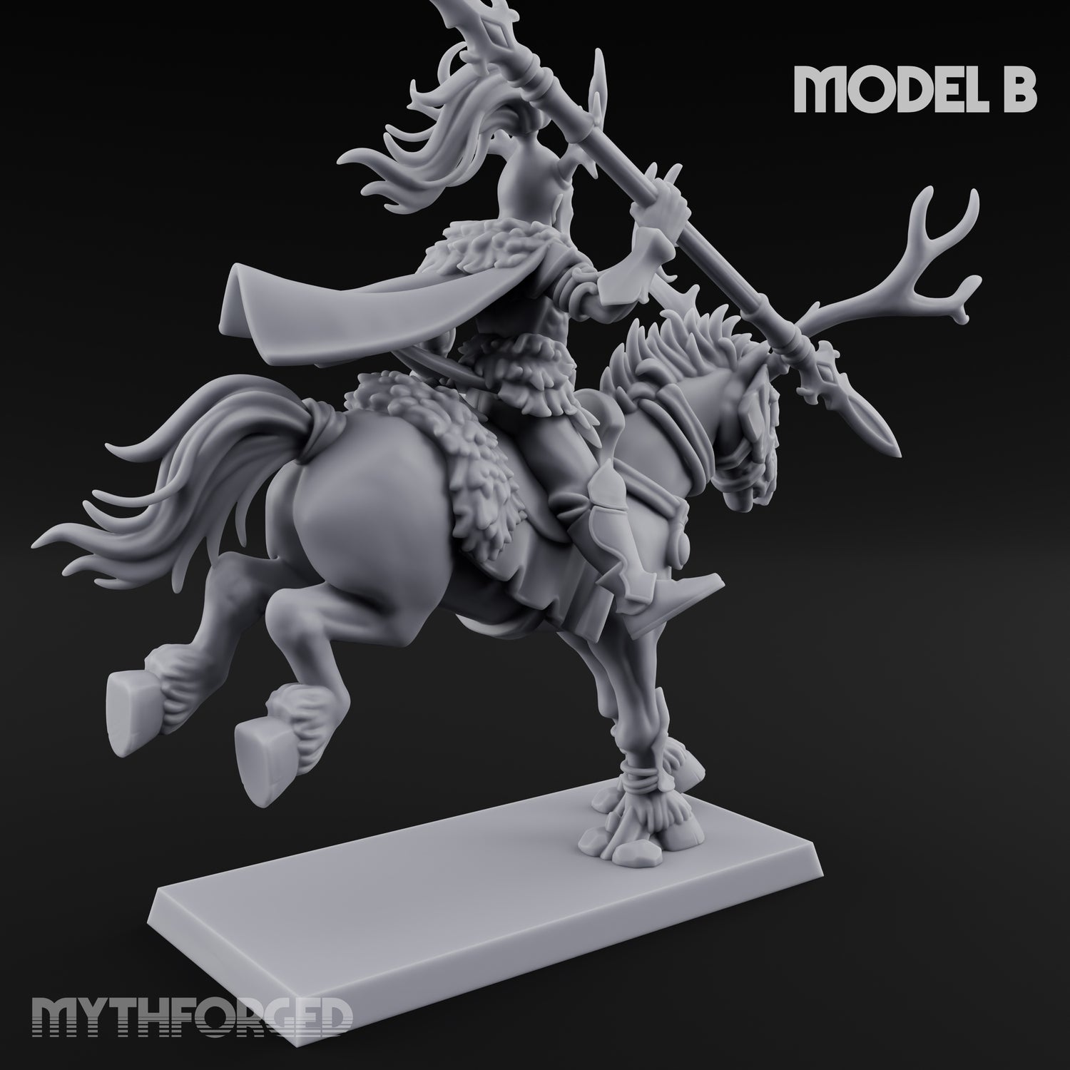 Antlered Cavalry Charging Wild Hunt Rider B Miniature for Dungeons and Dragons, Pathfinder or other TTRPGs