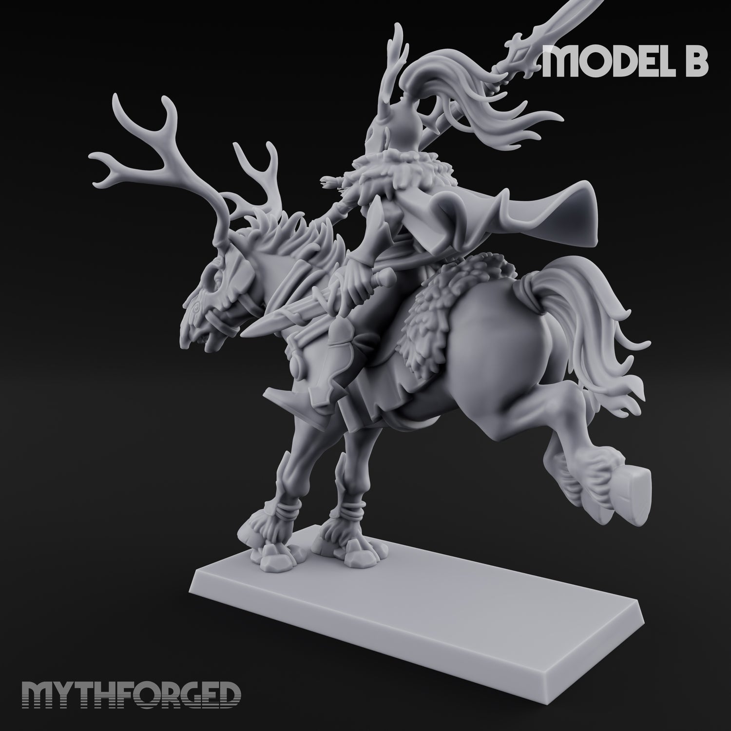 Antlered Cavalry Charging Wild Hunt Rider B Miniature for Dungeons and Dragons, Pathfinder or other TTRPGs