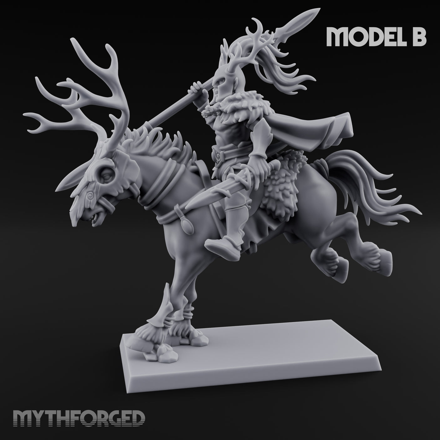Antlered Cavalry Charging Wild Hunt Rider B Miniature for Dungeons and Dragons, Pathfinder or other TTRPGs
