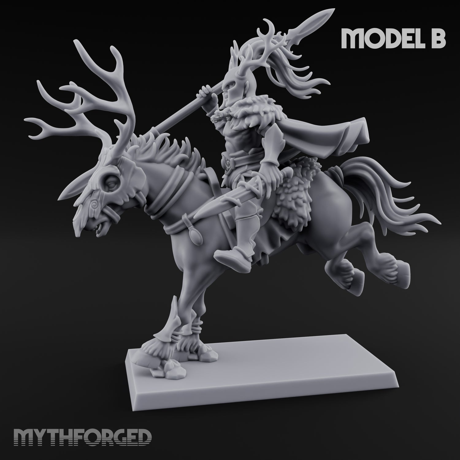 Antlered Cavalry Charging Wild Hunt Rider B Miniature for Dungeons and Dragons, Pathfinder or other TTRPGs