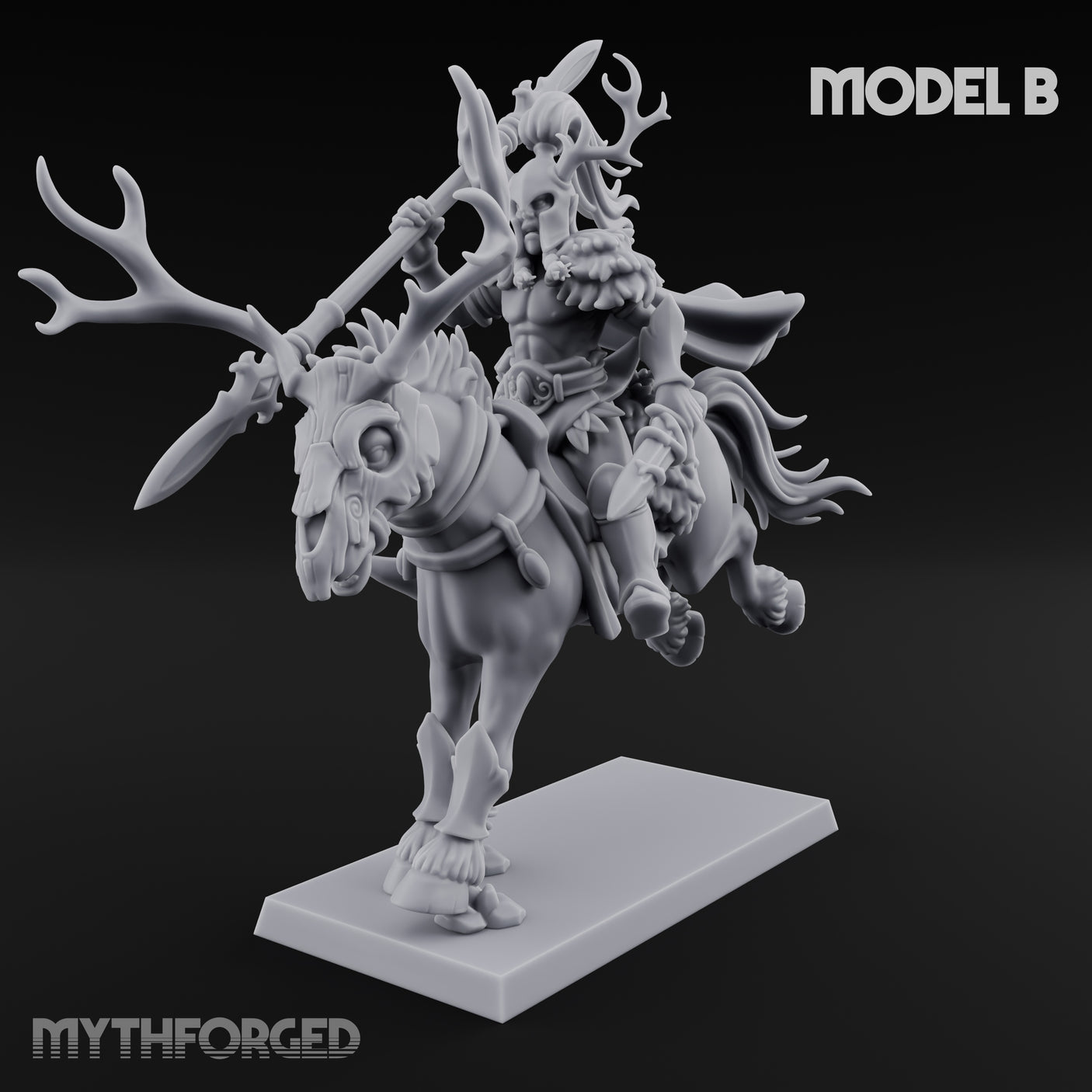 Antlered Cavalry Charging Wild Hunt Rider B Miniature for Dungeons and Dragons, Pathfinder or other TTRPGs