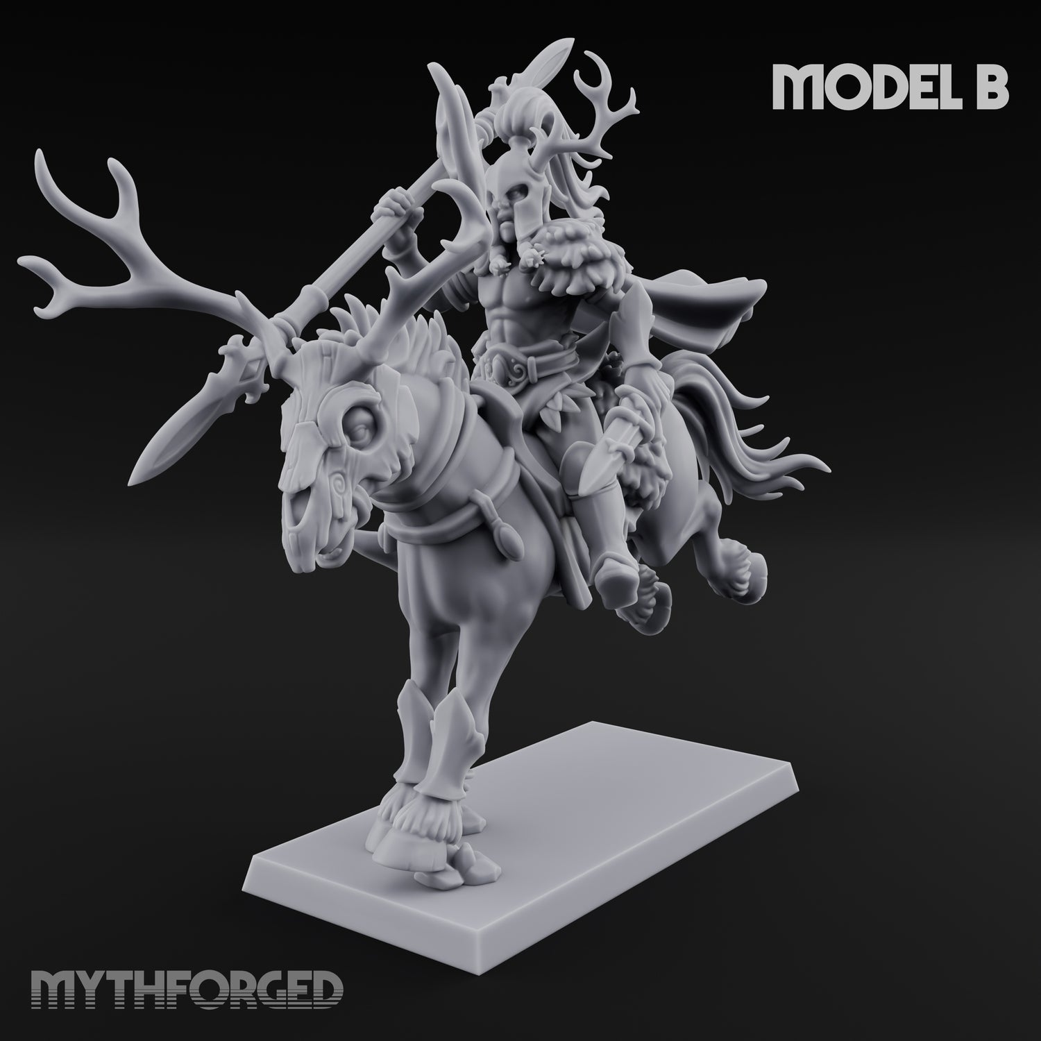 Antlered Cavalry Charging Wild Hunt Rider B Miniature for Dungeons and Dragons, Pathfinder or other TTRPGs