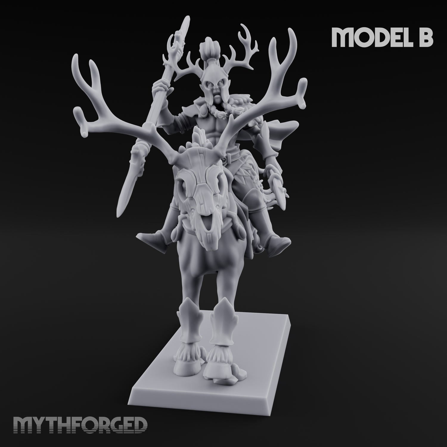 Antlered Cavalry Charging Wild Hunt Rider B Miniature for Dungeons and Dragons, Pathfinder or other TTRPGs