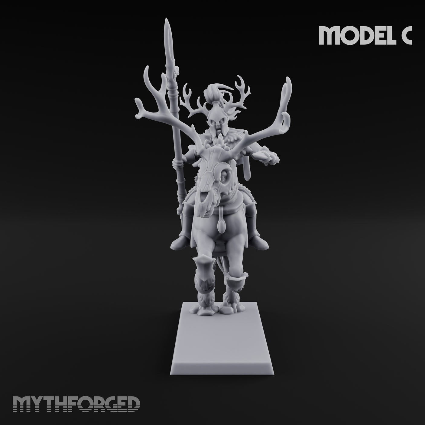 Antlered Cavalry Charging Wild Hunt Rider C Miniature for Dungeons and Dragons, Pathfinder or other TTRPGs