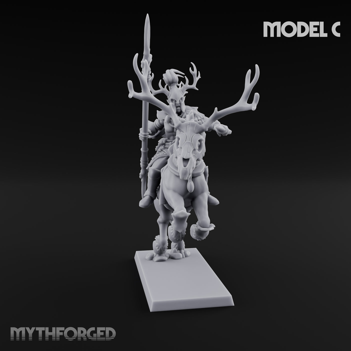 Antlered Cavalry Charging Wild Hunt Rider C Miniature for Dungeons and Dragons, Pathfinder or other TTRPGs