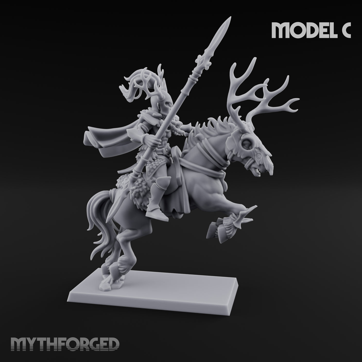 Antlered Cavalry Charging Wild Hunt Rider C Miniature for Dungeons and Dragons, Pathfinder or other TTRPGs