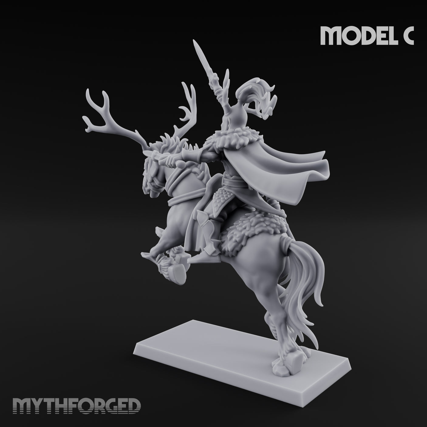 Antlered Cavalry Charging Wild Hunt Rider C Miniature for Dungeons and Dragons, Pathfinder or other TTRPGs