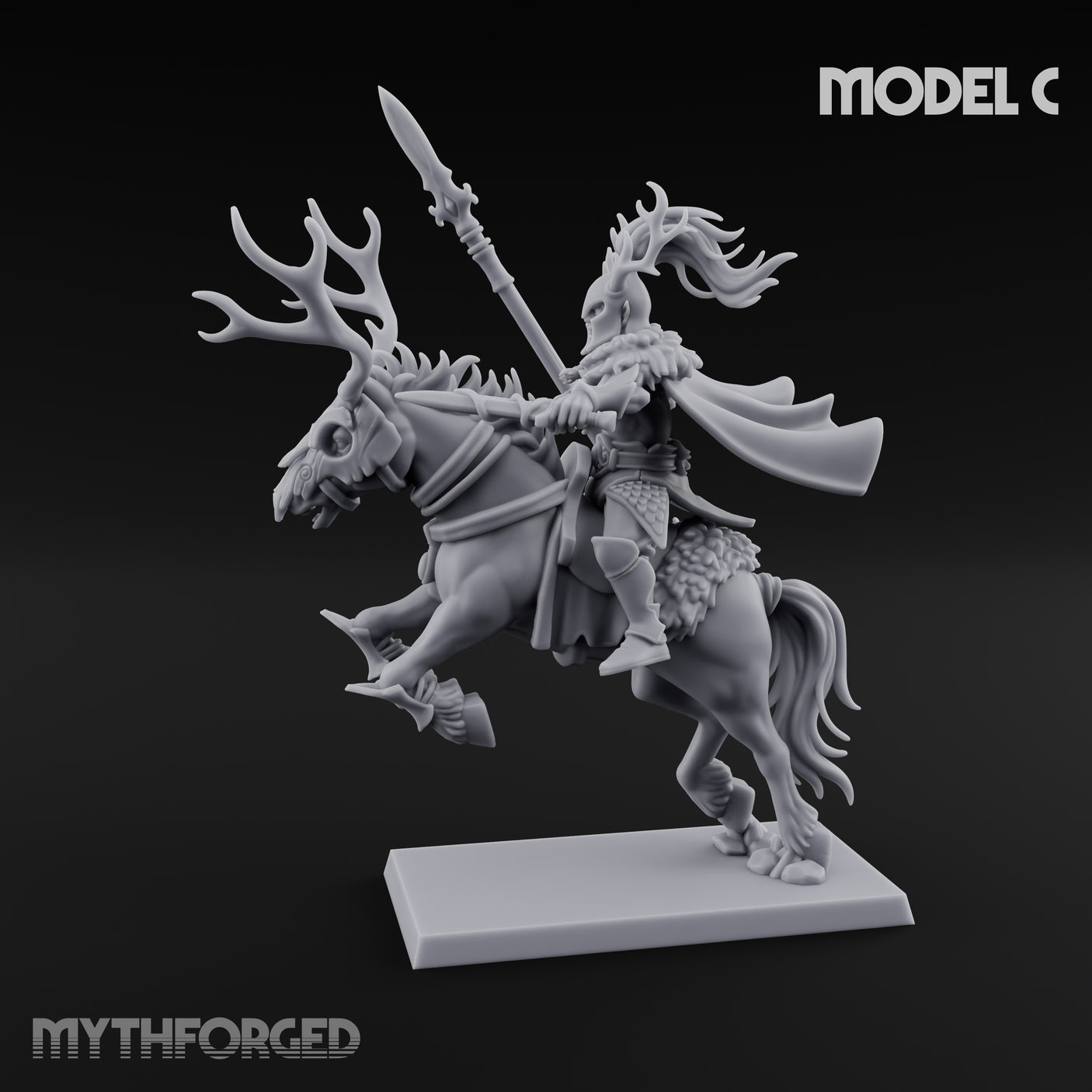 Antlered Cavalry Charging Wild Hunt Rider C Miniature for Dungeons and Dragons, Pathfinder or other TTRPGs