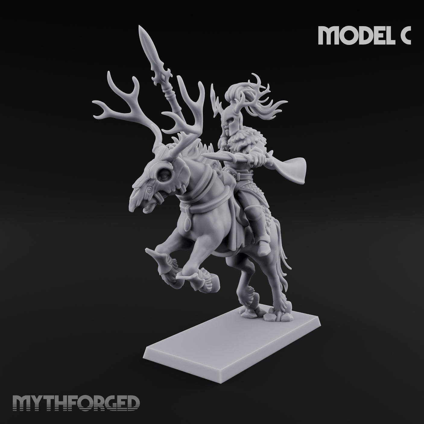 Antlered Cavalry Charging Wild Hunt Rider C Miniature for Dungeons and Dragons, Pathfinder or other TTRPGs