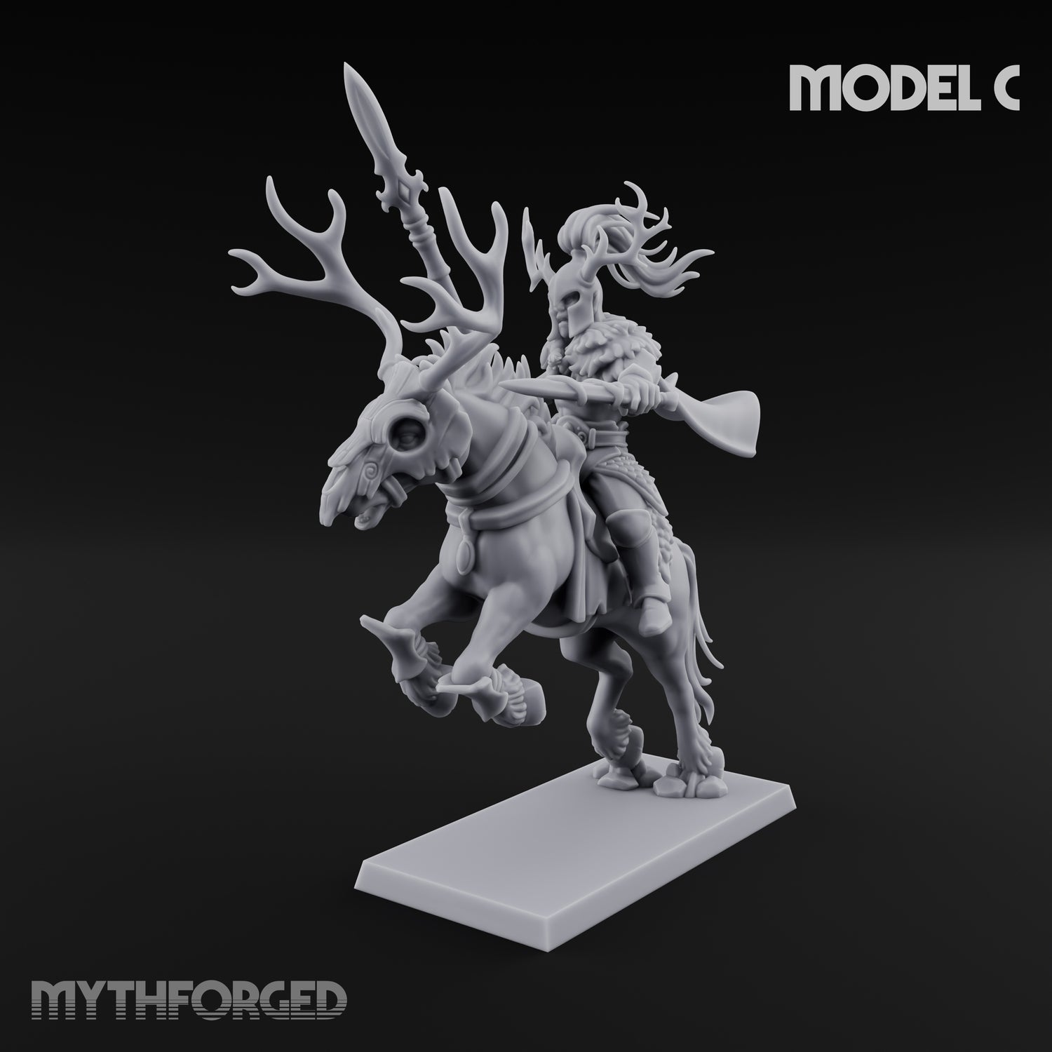 Antlered Cavalry Charging Wild Hunt Rider C Miniature for Dungeons and Dragons, Pathfinder or other TTRPGs