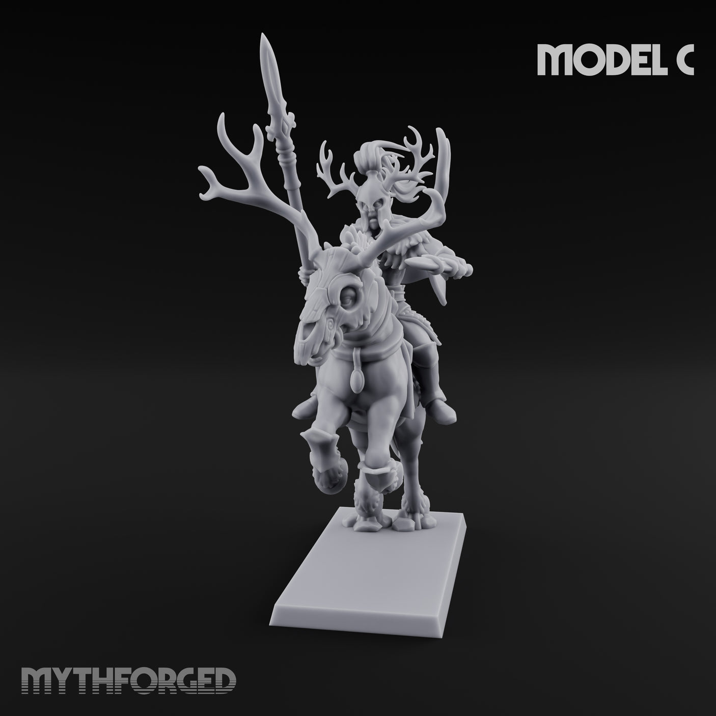 Antlered Cavalry Charging Wild Hunt Rider C Miniature for Dungeons and Dragons, Pathfinder or other TTRPGs
