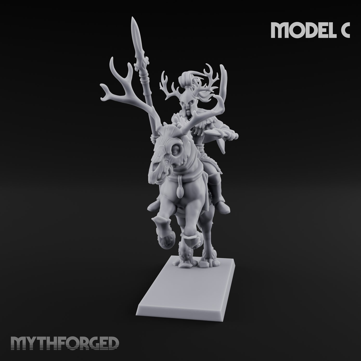 Antlered Cavalry Charging Wild Hunt Rider C Miniature for Dungeons and Dragons, Pathfinder or other TTRPGs