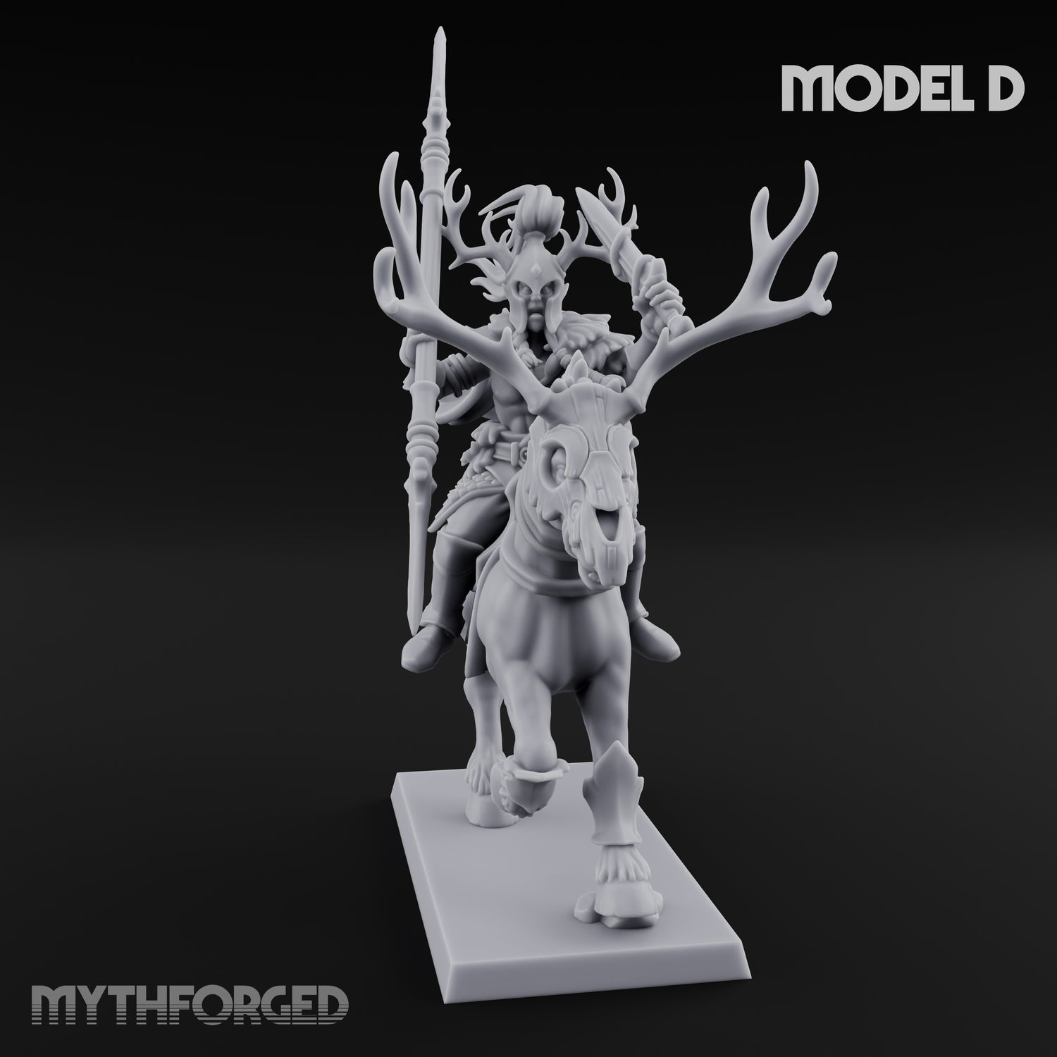 Antlered Cavalry Charging Wild Hunt Rider D Miniature for Dungeons and Dragons, Pathfinder or other TTRPGs