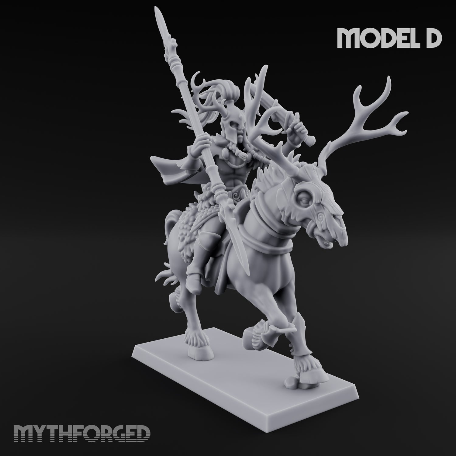 Antlered Cavalry Charging Wild Hunt Rider D Miniature for Dungeons and Dragons, Pathfinder or other TTRPGs