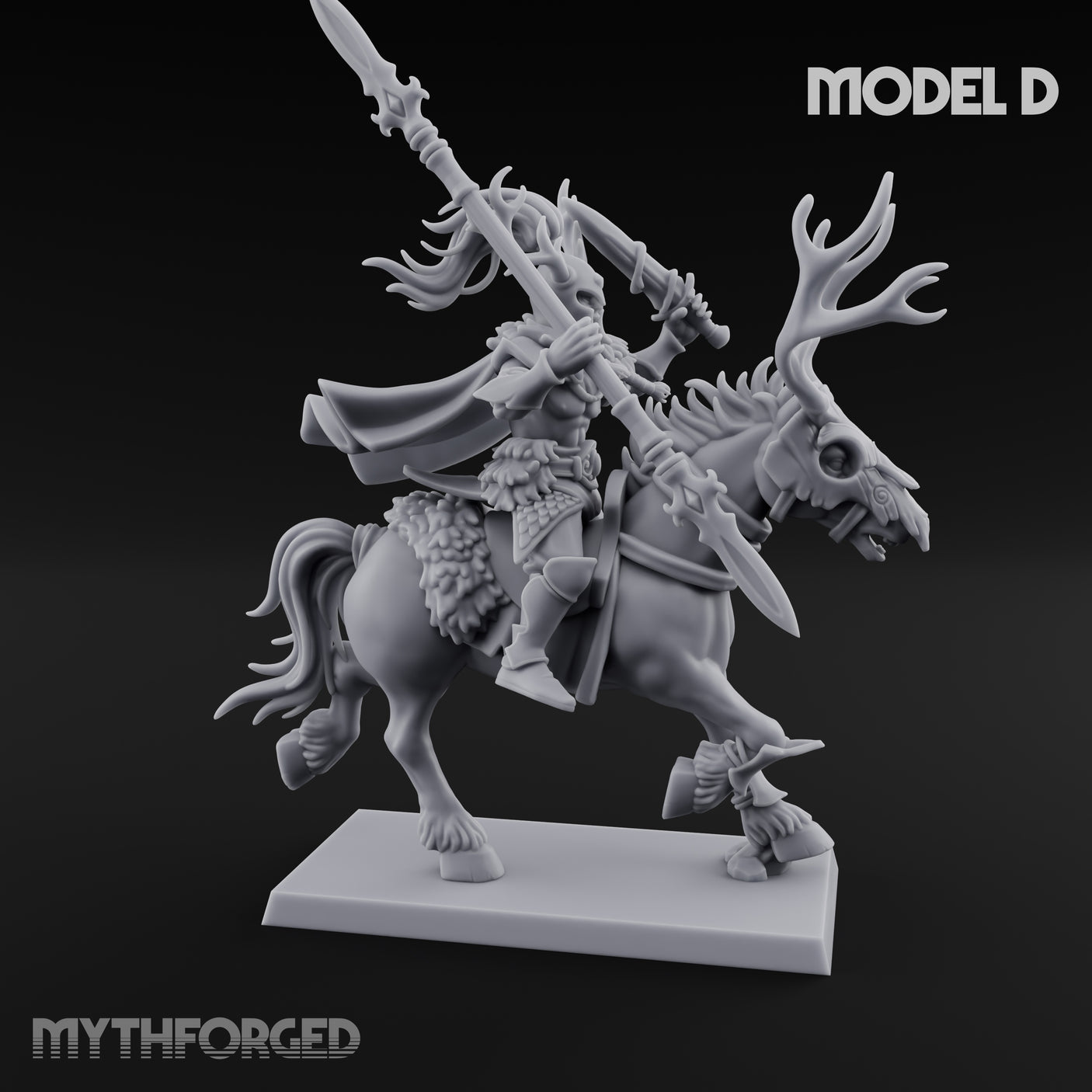 Antlered Cavalry Charging Wild Hunt Rider D Miniature for Dungeons and Dragons, Pathfinder or other TTRPGs