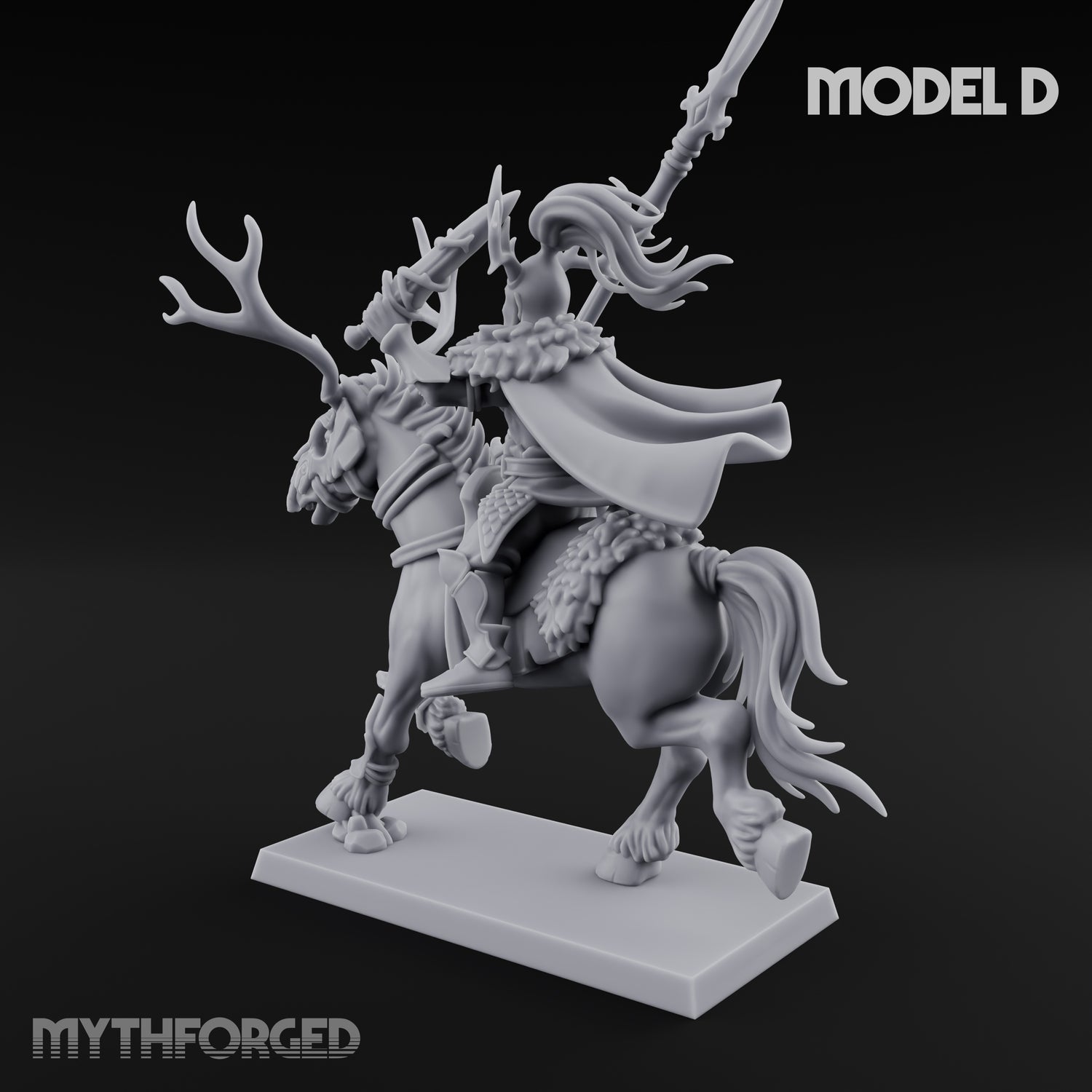 Antlered Cavalry Charging Wild Hunt Rider D Miniature for Dungeons and Dragons, Pathfinder or other TTRPGs