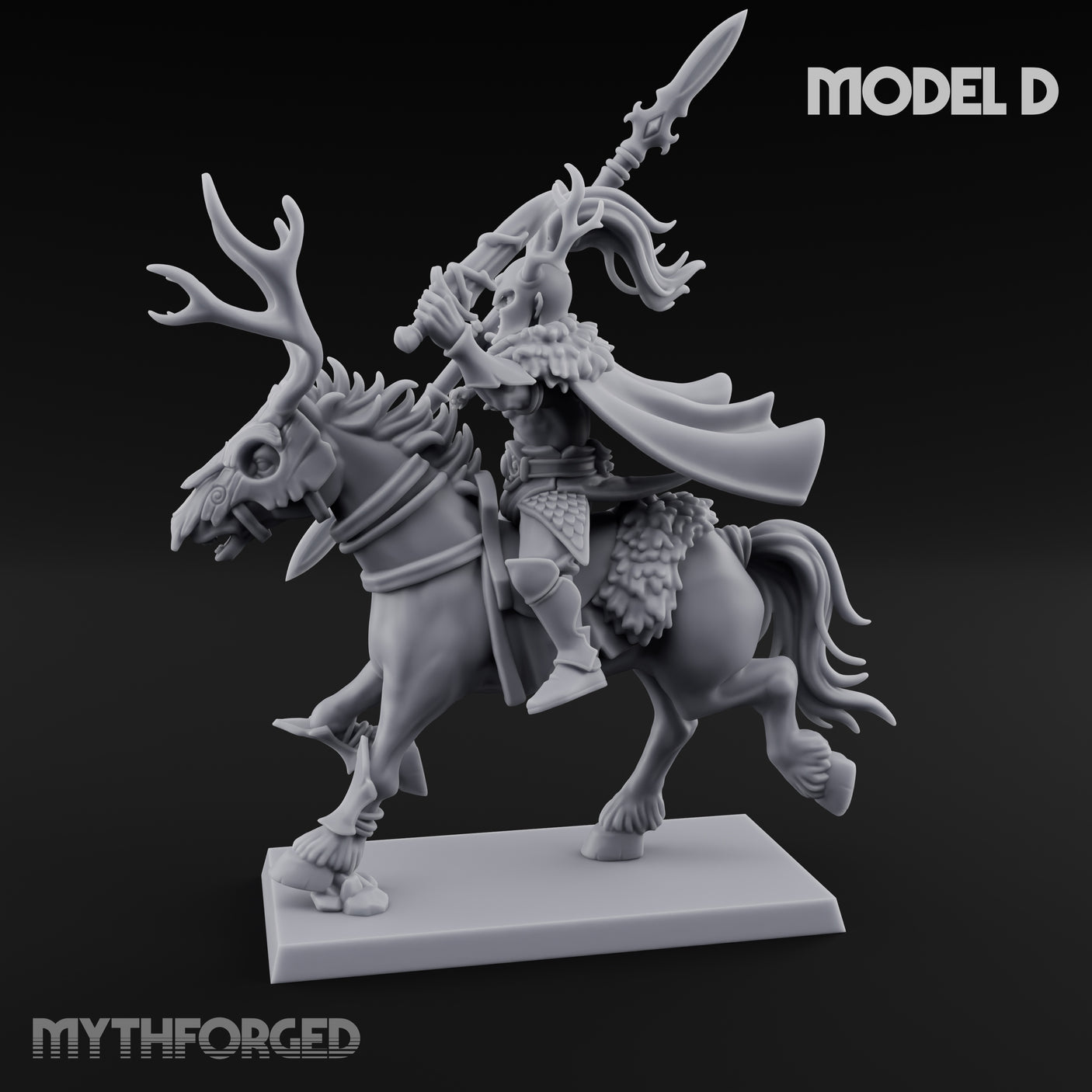 Antlered Cavalry Charging Wild Hunt Rider D Miniature for Dungeons and Dragons, Pathfinder or other TTRPGs