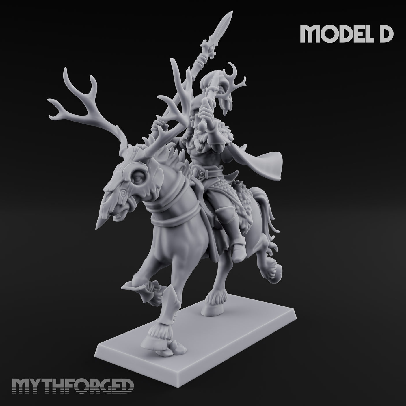 Antlered Cavalry Charging Wild Hunt Rider D Miniature for Dungeons and Dragons, Pathfinder or other TTRPGs