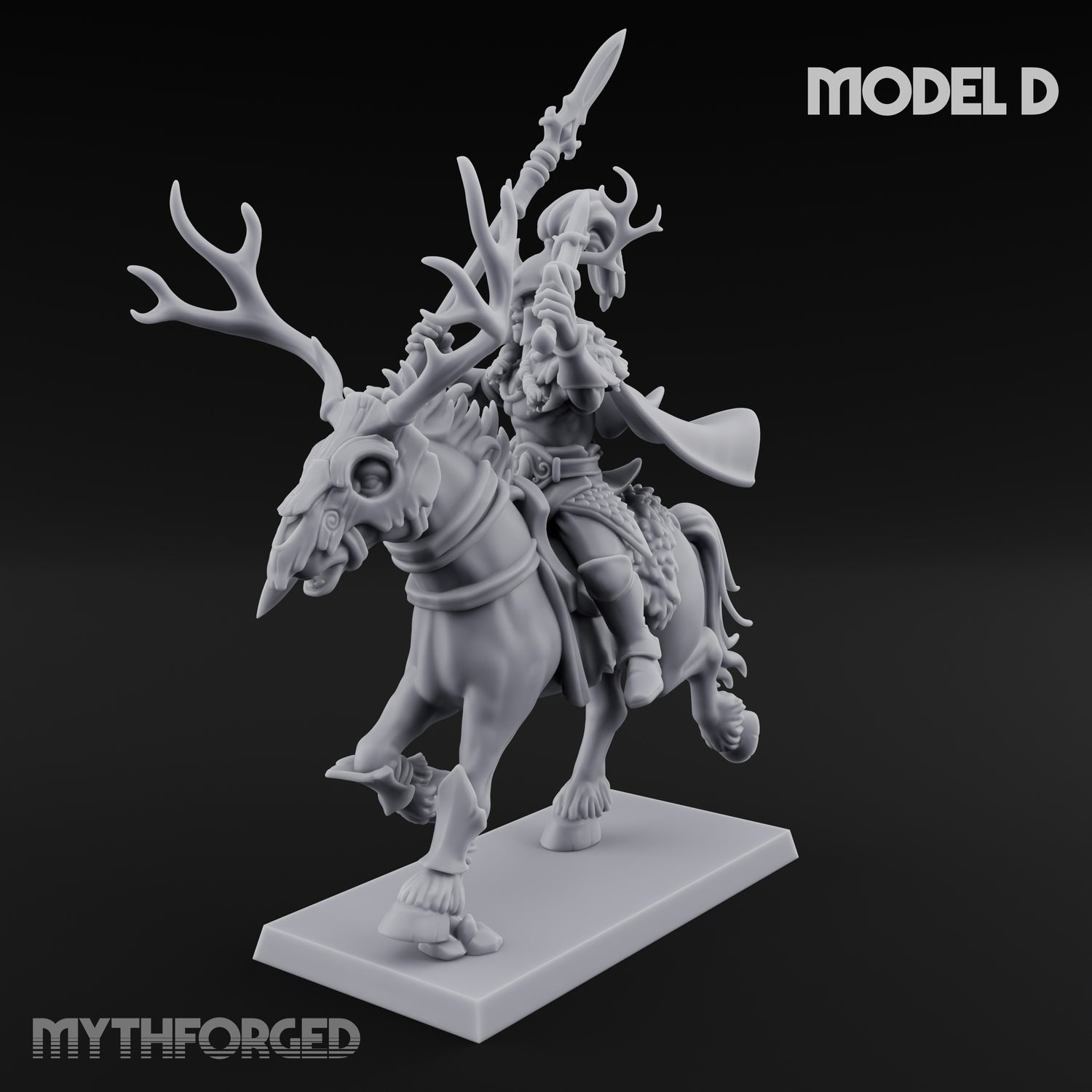 Antlered Cavalry Charging Wild Hunt Rider D Miniature for Dungeons and Dragons, Pathfinder or other TTRPGs