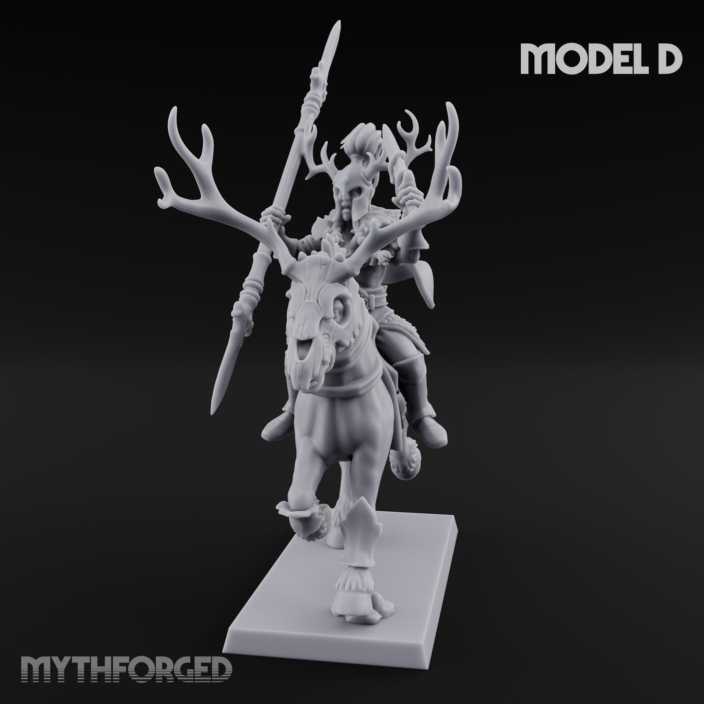 Antlered Cavalry Charging Wild Hunt Rider D Miniature for Dungeons and Dragons, Pathfinder or other TTRPGs