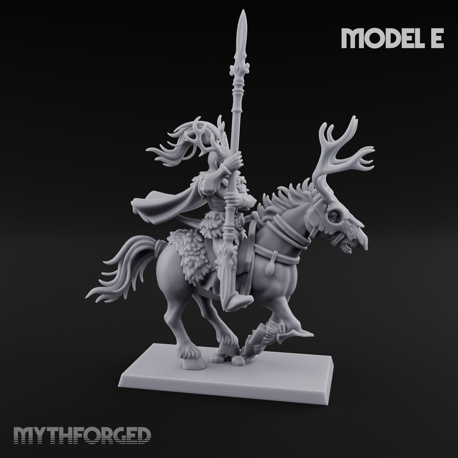 Antlered Cavalry Charging Wild Hunt Rider E Miniature for Dungeons and Dragons, Pathfinder or other TTRPGs
