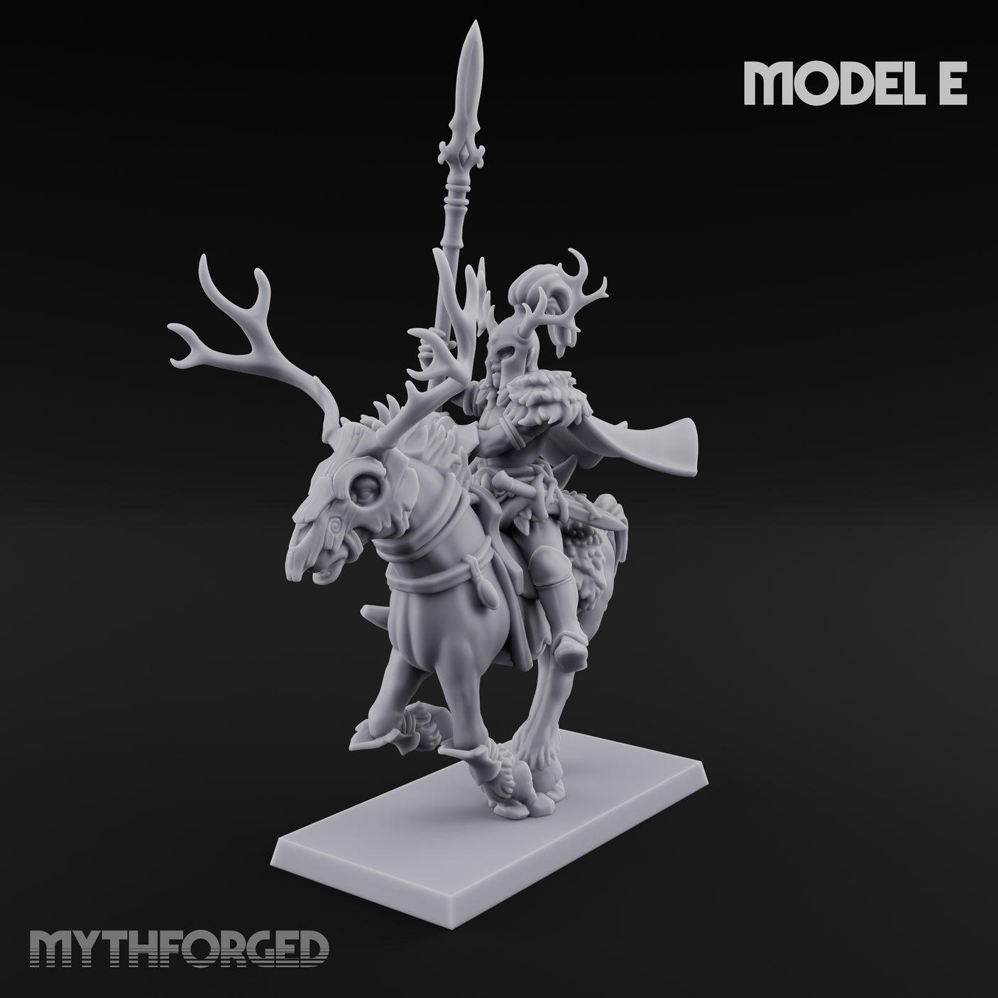 Antlered Cavalry Charging Wild Hunt Rider E Miniature for Dungeons and Dragons, Pathfinder or other TTRPGs