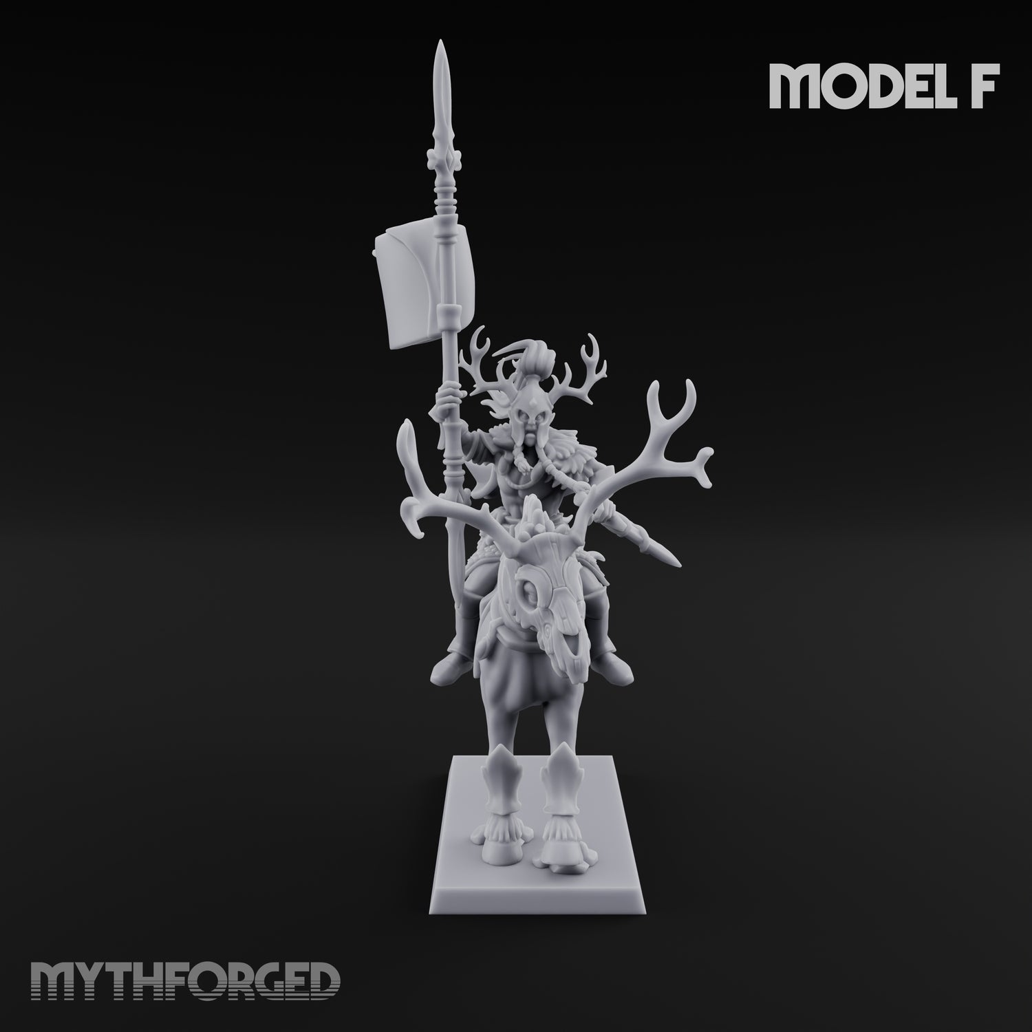 Antlered Cavalry Charging Wild Hunt Rider F Miniature for Dungeons and Dragons, Pathfinder or other TTRPGs