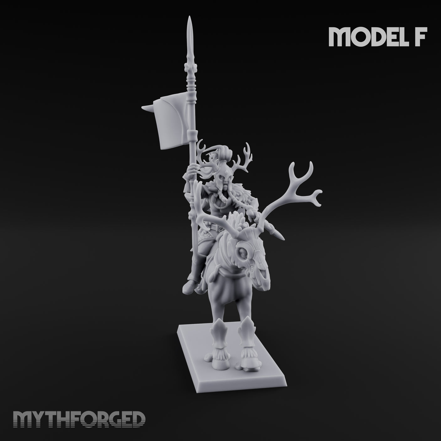 Antlered Cavalry Charging Wild Hunt Rider F Miniature for Dungeons and Dragons, Pathfinder or other TTRPGs