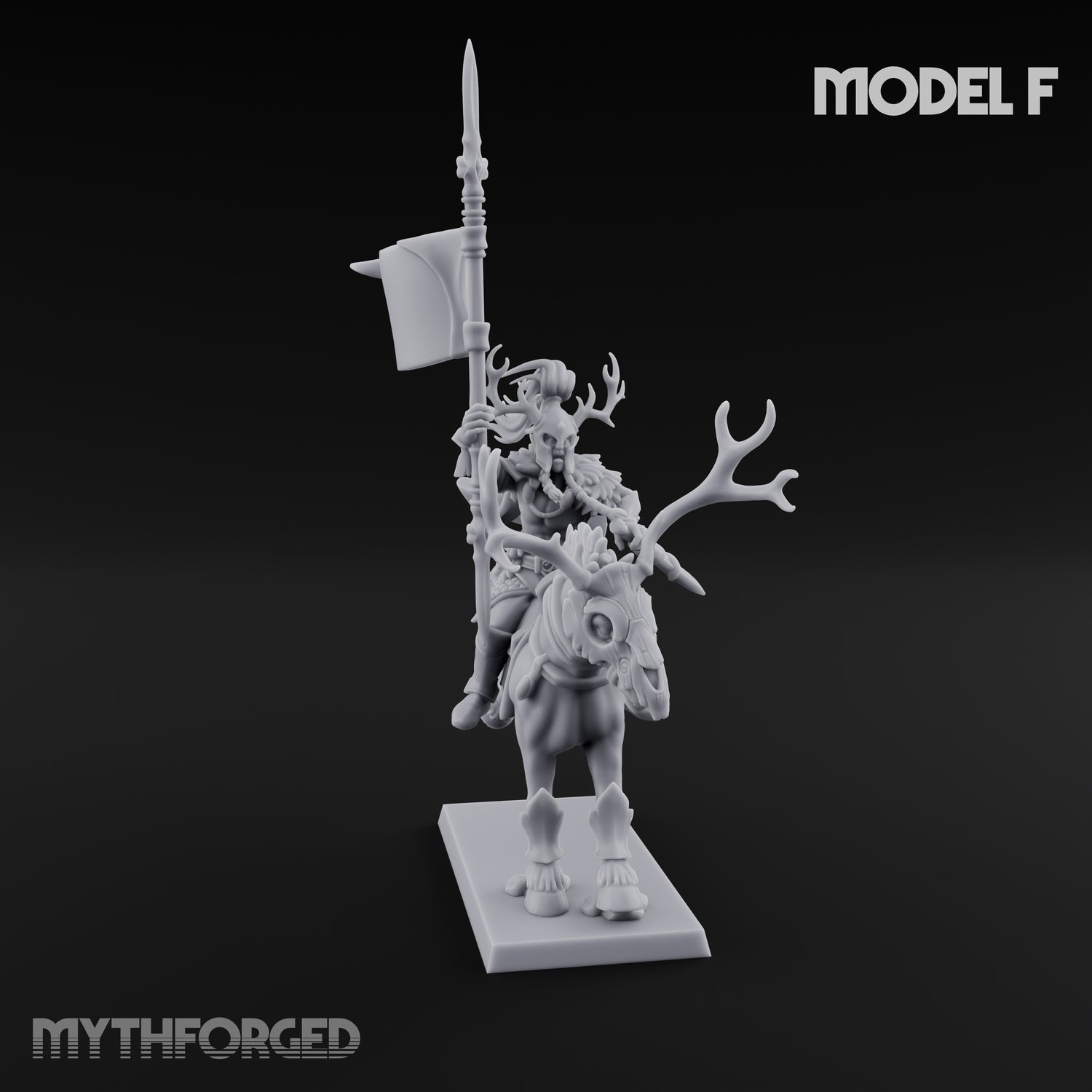 Antlered Cavalry Charging Wild Hunt Rider F Miniature for Dungeons and Dragons, Pathfinder or other TTRPGs