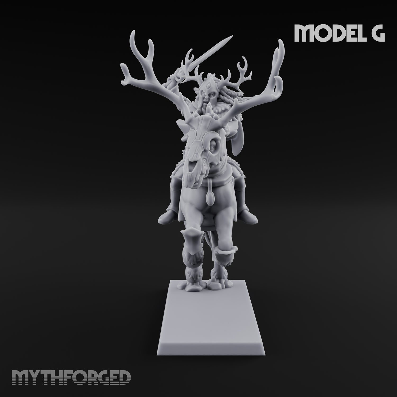 Antlered Cavalry Charging Wild Hunt Rider G Miniature for Dungeons and Dragons, Pathfinder or other TTRPGs