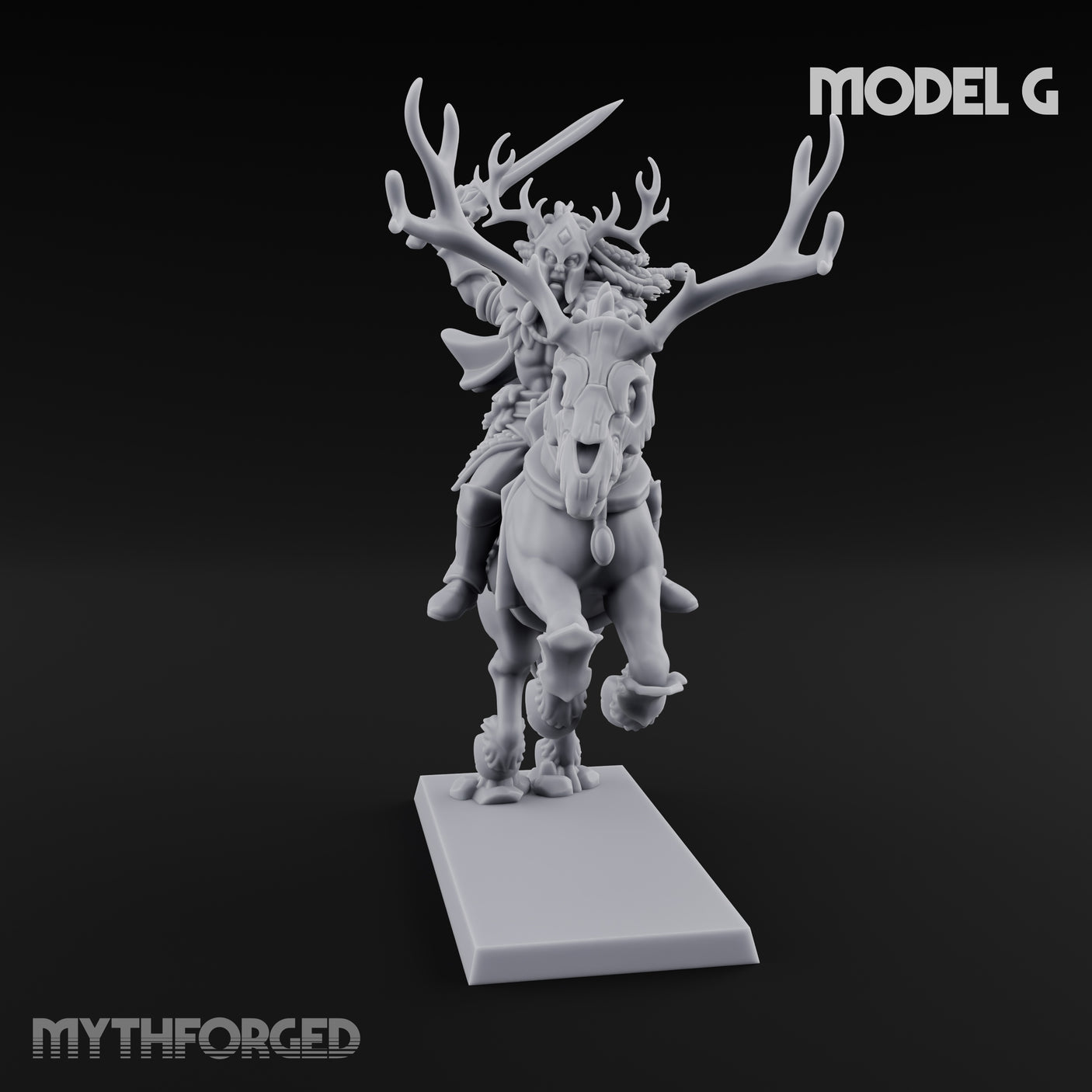 Antlered Cavalry Charging Wild Hunt Rider G Miniature for Dungeons and Dragons, Pathfinder or other TTRPGs