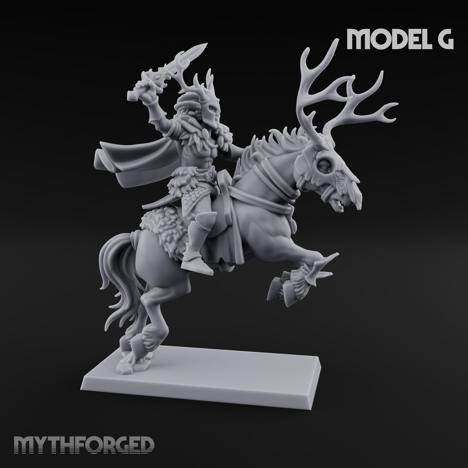 Antlered Cavalry Charging Wild Hunt Rider G Miniature for Dungeons and Dragons, Pathfinder or other TTRPGs