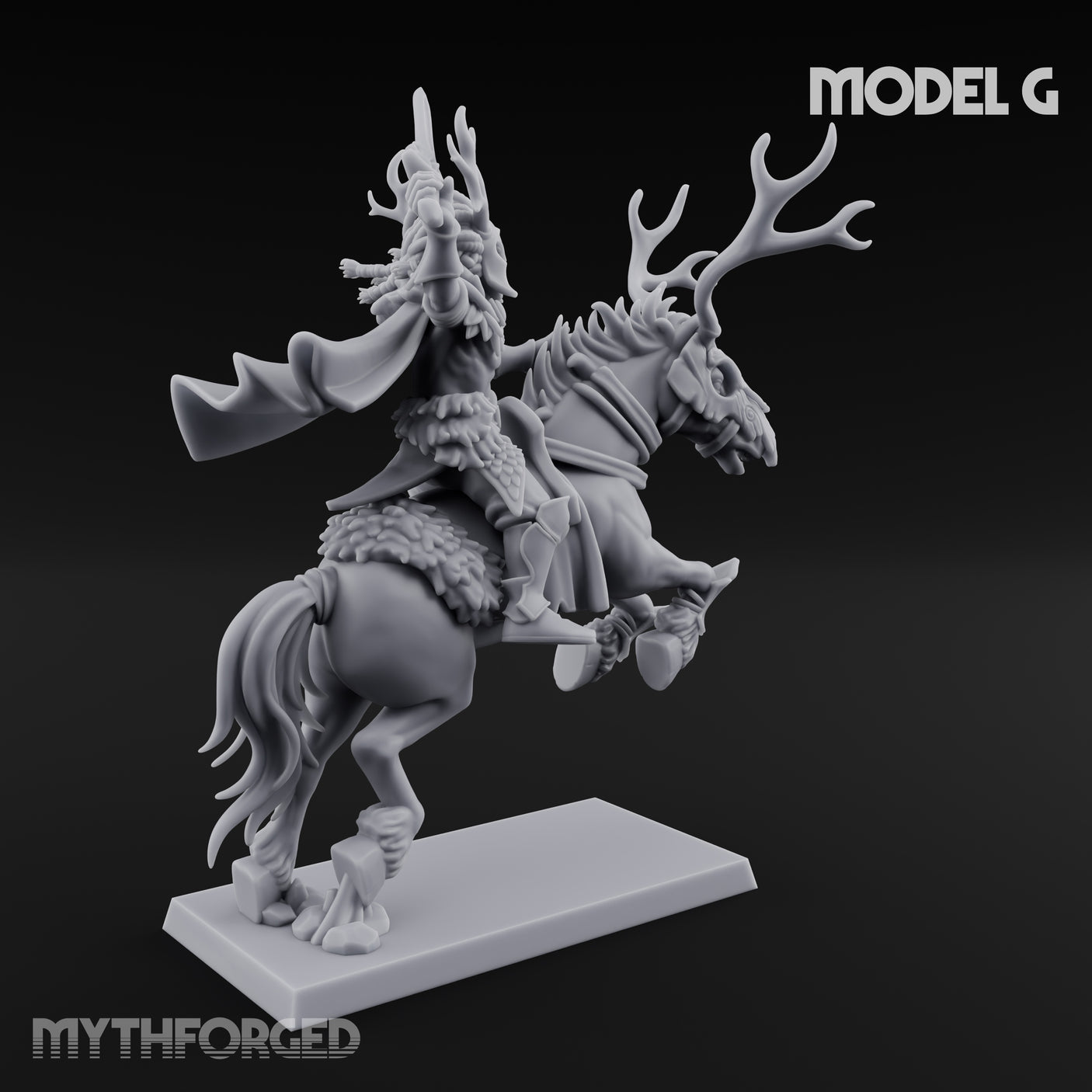Antlered Cavalry Charging Wild Hunt Rider G Miniature for Dungeons and Dragons, Pathfinder or other TTRPGs