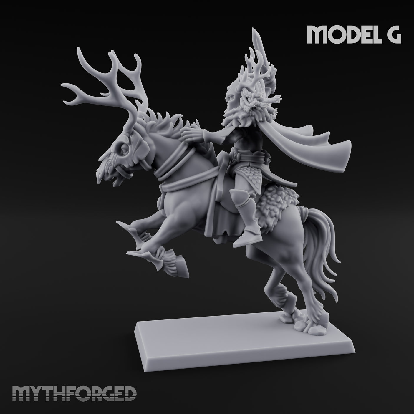 Antlered Cavalry Charging Wild Hunt Rider G Miniature for Dungeons and Dragons, Pathfinder or other TTRPGs
