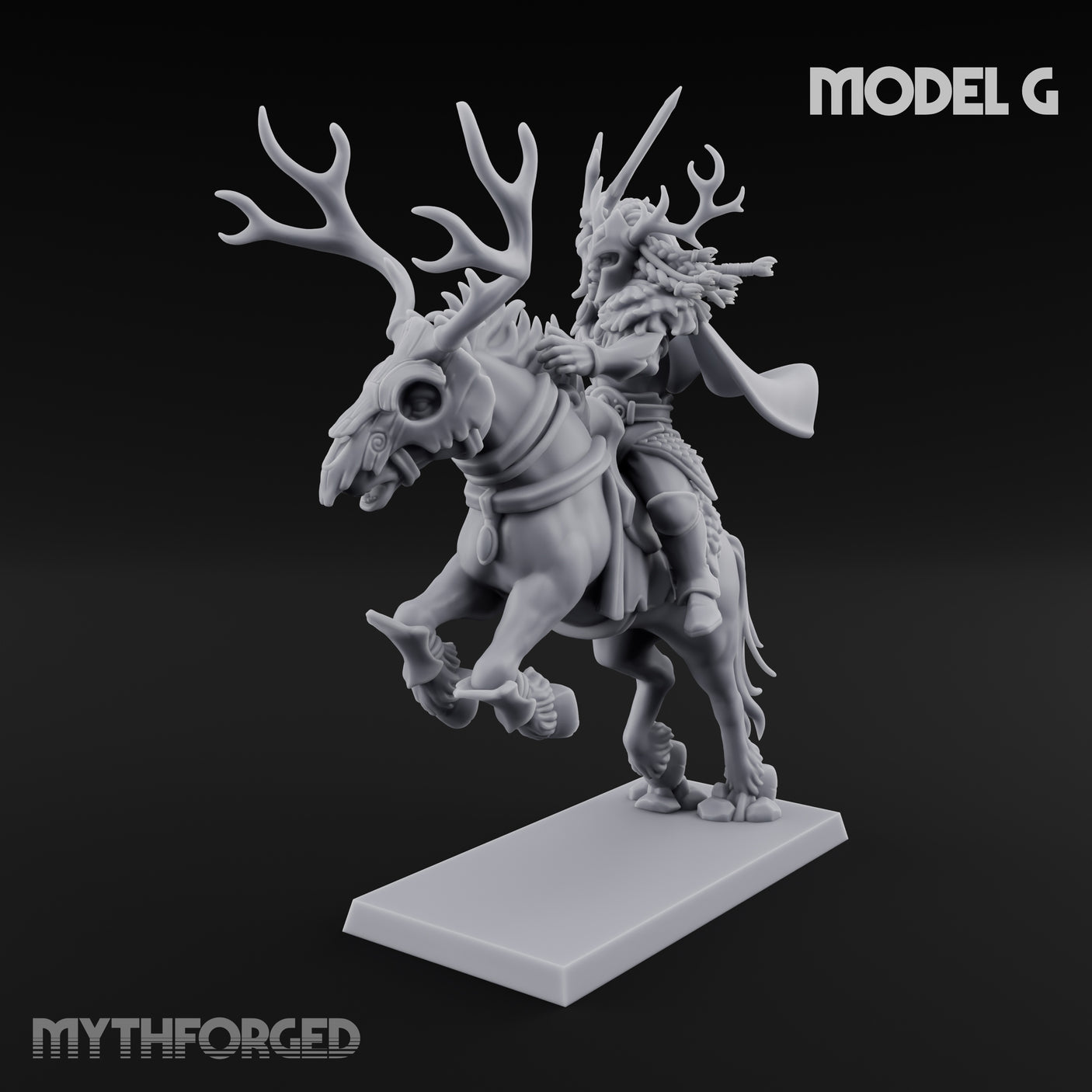 Antlered Cavalry Charging Wild Hunt Rider G Miniature for Dungeons and Dragons, Pathfinder or other TTRPGs