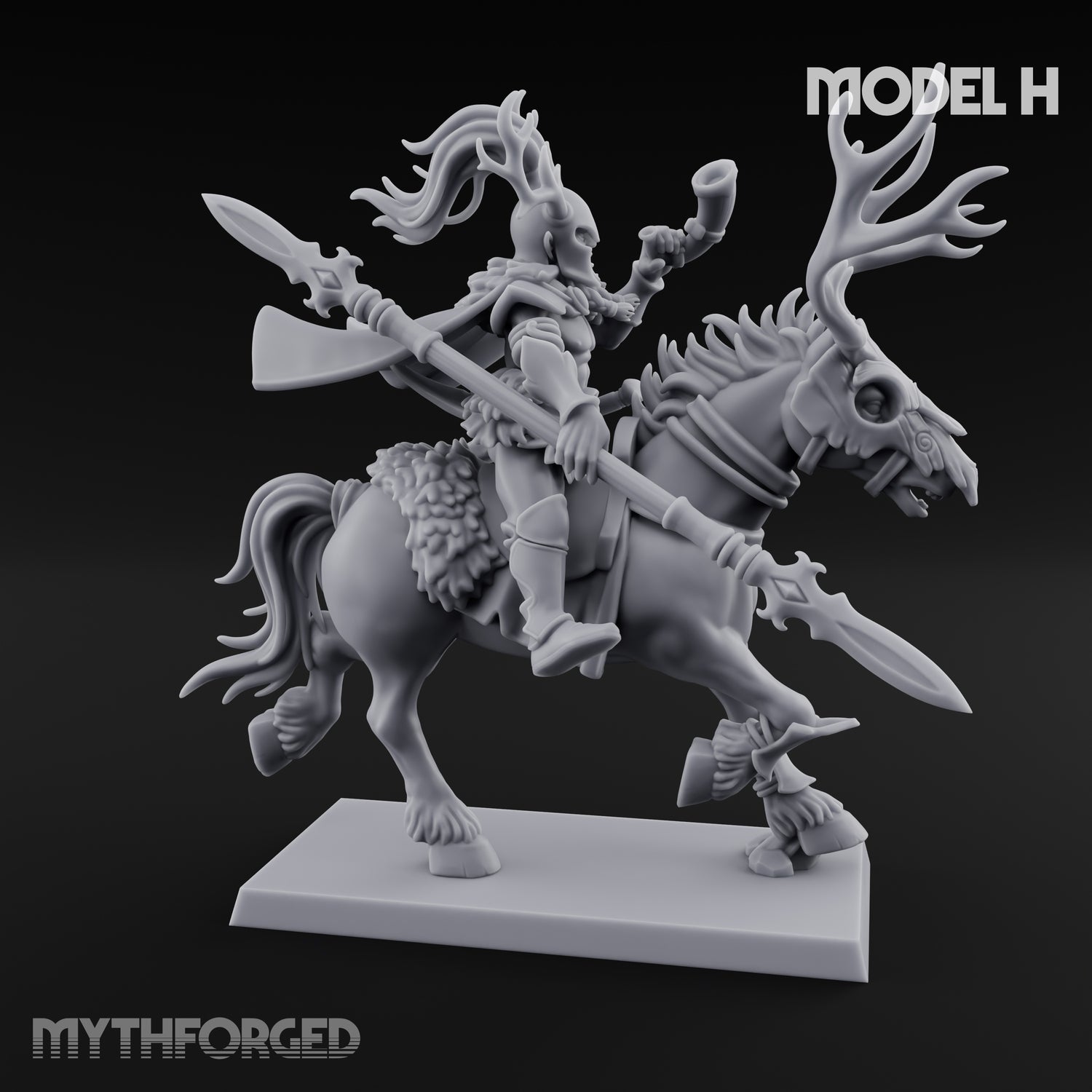 Antlered Cavalry Charging Wild Hunt Riders Miniature for Dungeons and Dragons, Pathfinder or other TTRPGs
