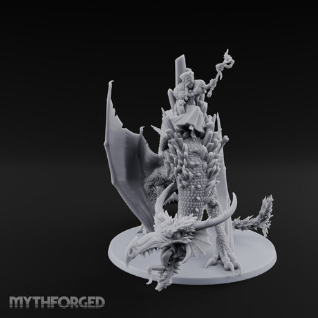 Crystal Throned Frost Queen Dragon Rider Miniature for Dungeons and Dragons, Pathfinder or other TTRPGs