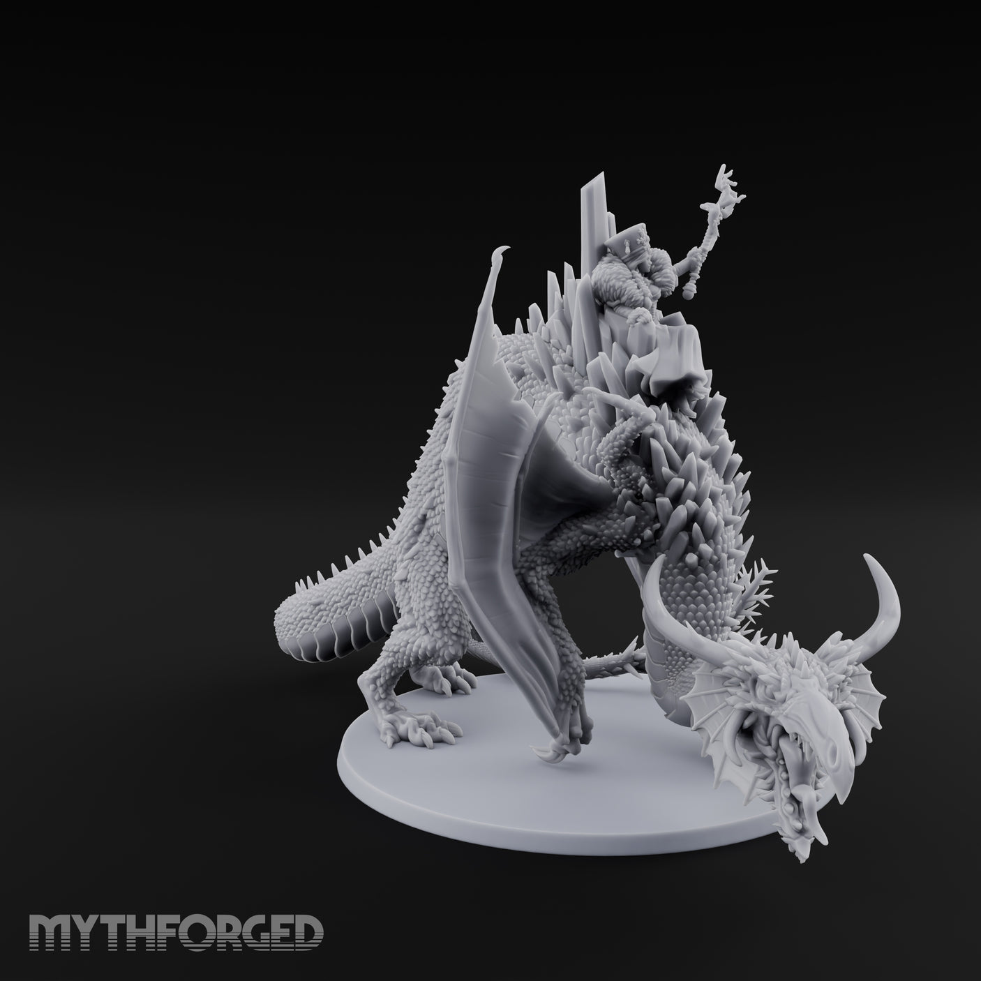 Crystal Throned Frost Queen Dragon Rider Miniature for Dungeons and Dragons, Pathfinder or other TTRPGs