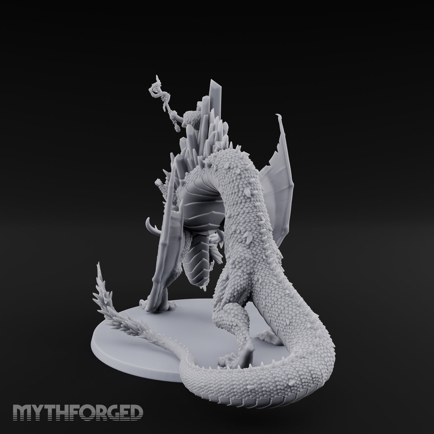 Crystal Throned Frost Queen Dragon Rider Miniature for Dungeons and Dragons, Pathfinder or other TTRPGs