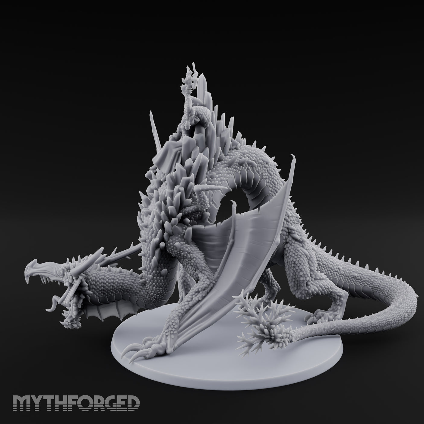 Crystal Throned Frost Queen Dragon Rider Miniature for Dungeons and Dragons, Pathfinder or other TTRPGs