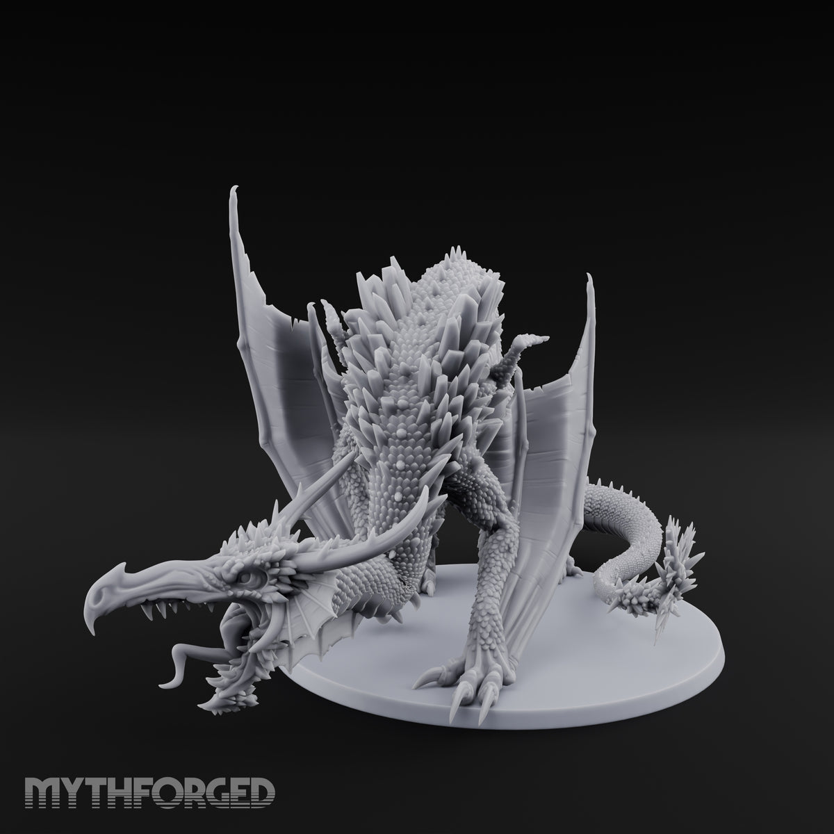 Crystal Spined Crouching Crystal Dragon Miniature for Dungeons and Dragons, Pathfinder or other TTRPGs